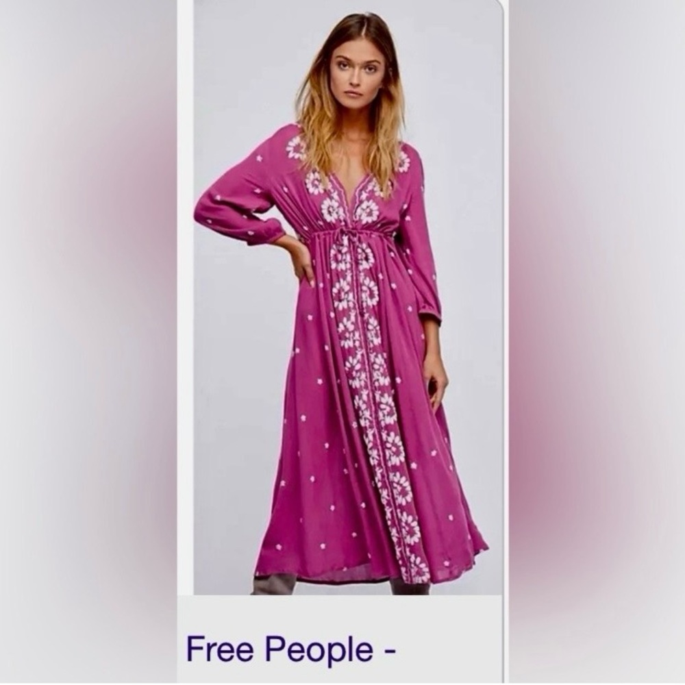 Free People Crimson Embroidered Fable Dress